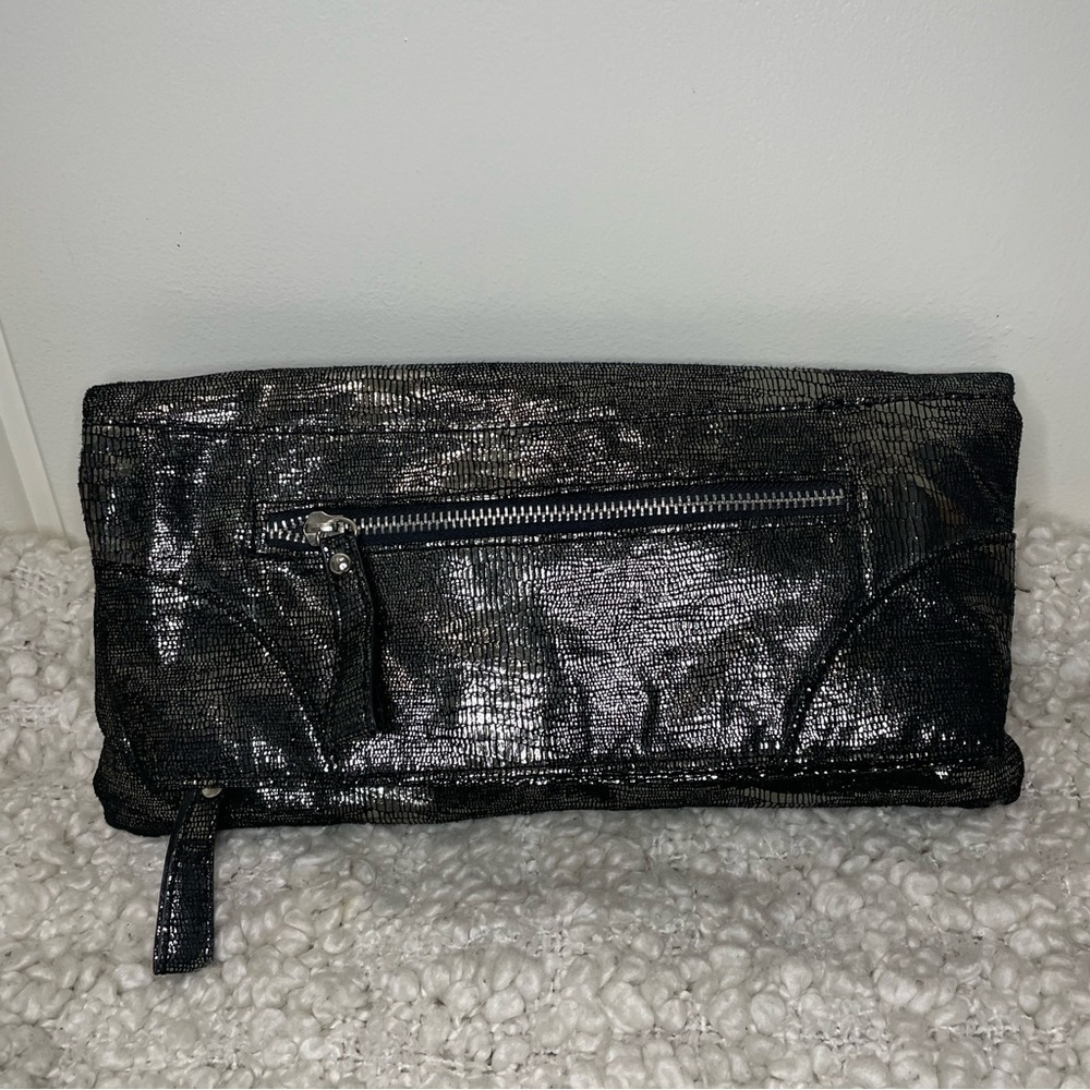 Steve Madden Black Metallic Shiny Clutch Purse